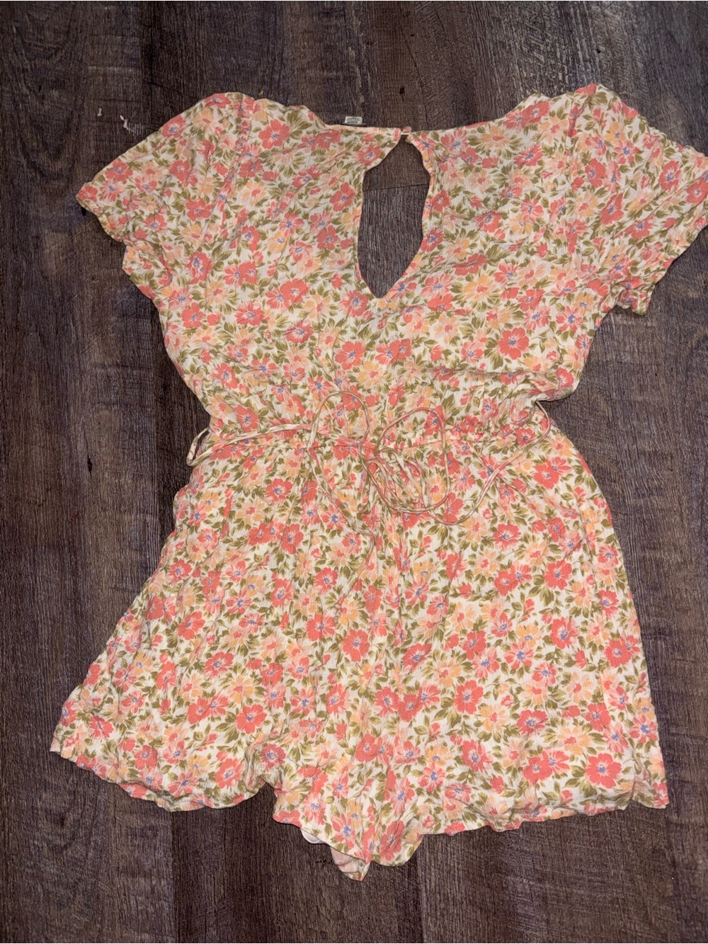 American Eagle Outfitters AE Floral Wrap-Front Romper Floral Mini Romper in Pink